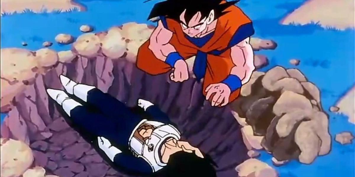 Goku enterrando Vegeta em Dragon Ball Z (1)