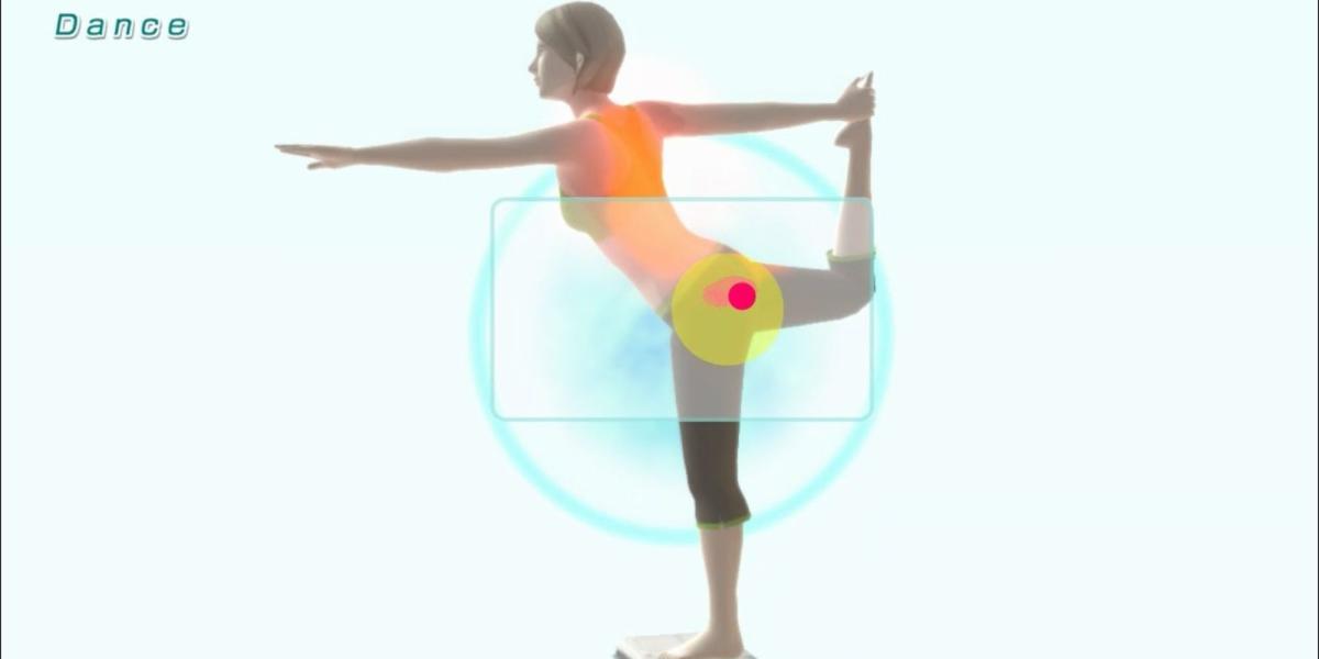 O Wii Fit Trainer fazendo a pose de dança no Wii Fit U