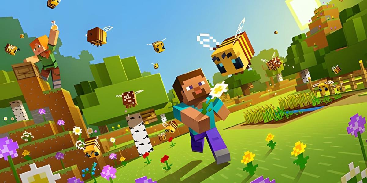 Minecraft Steve perseguindo abelhas