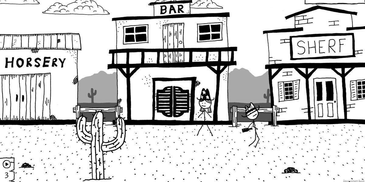 Dois personagens de West of Loathing na cidade
