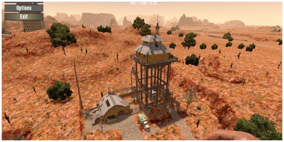 7 Dias para Morrer Torre de Vigilância do Deserto Durante o dia no bioma do deserto, foto aérea