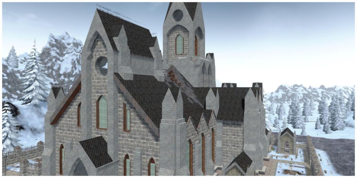 7 Days to Die Hilltop Cathedral Foto aérea do canto frontal esquerdo durante o dia