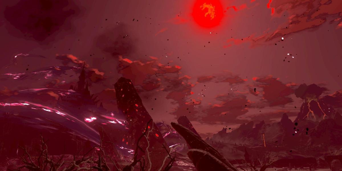 Blood Moon como aparece em Breath of the Wild, mudando a estética de Hyrule