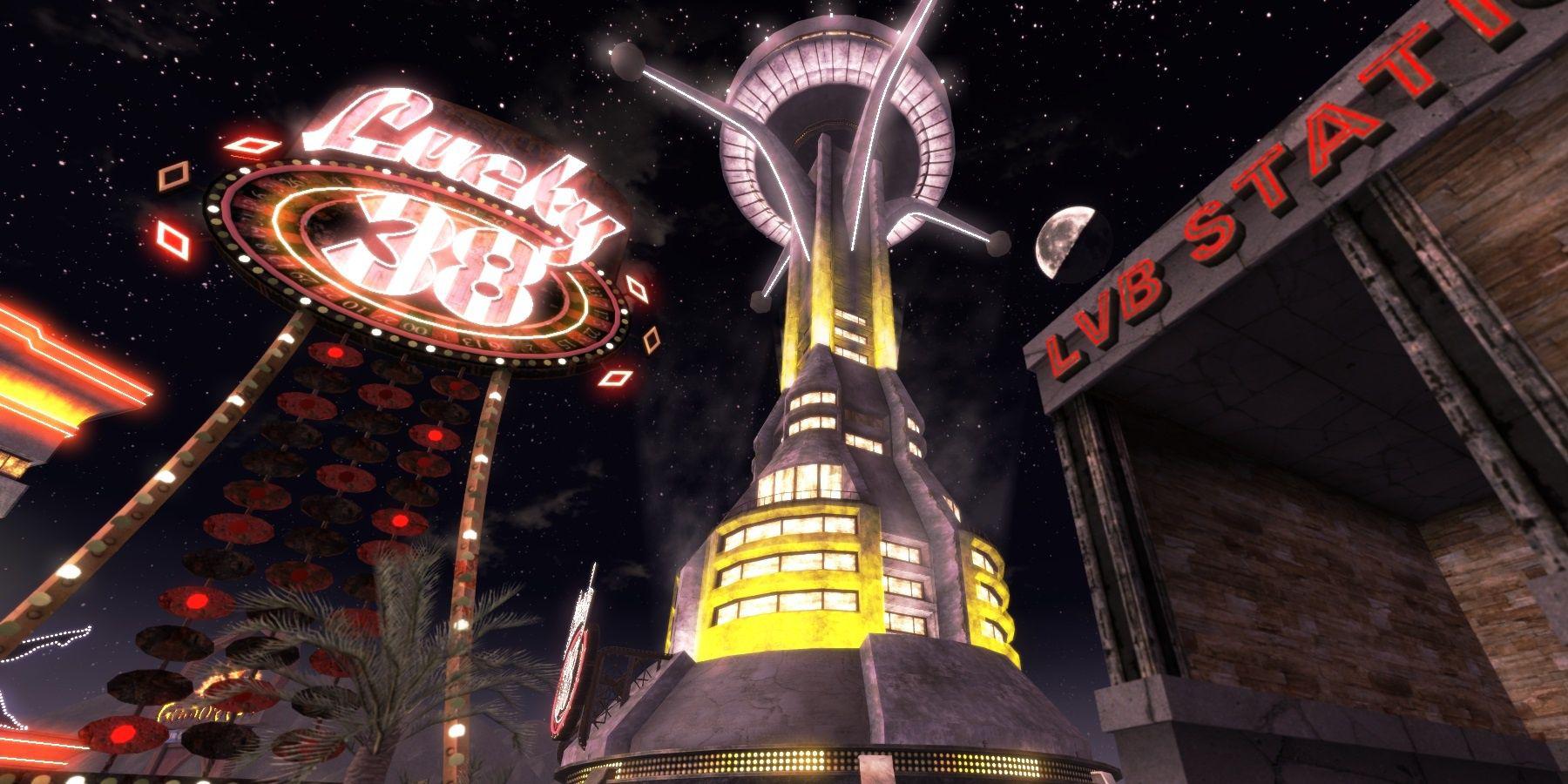 O Lucky 38 Casino de Fallout: New Vegas à noite