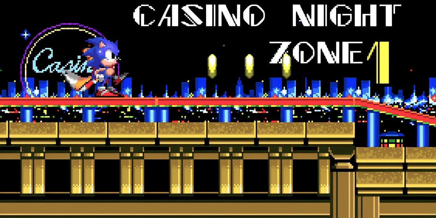 Sonic e Tails parados no início do Casino Night Zone de Sonic 2