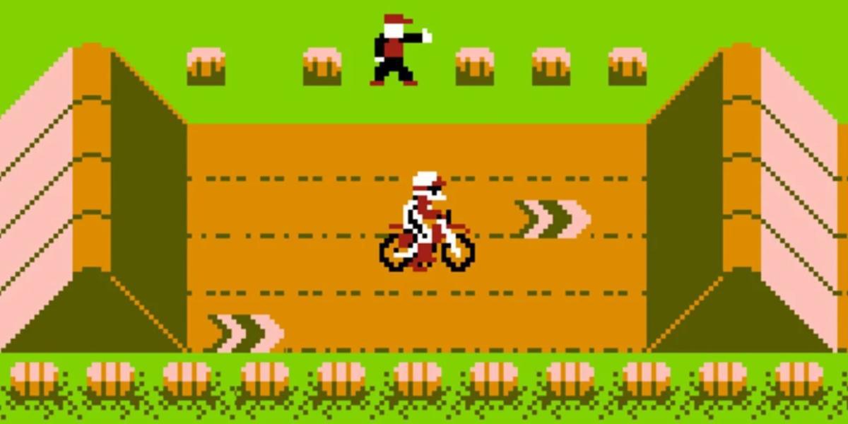 Um único piloto na pista em Excitebike para NES