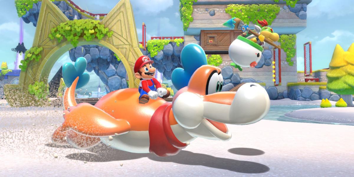 Mario montando Plessie em terra