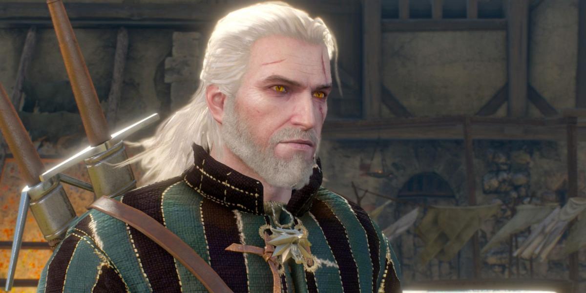 Um close de Geralt do jogo The Witcher 3: Wild Hunt