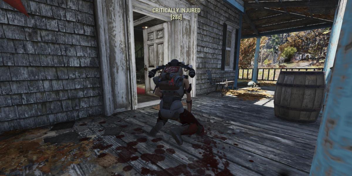 um jogador se senta em uma tela de morte em fallout 76