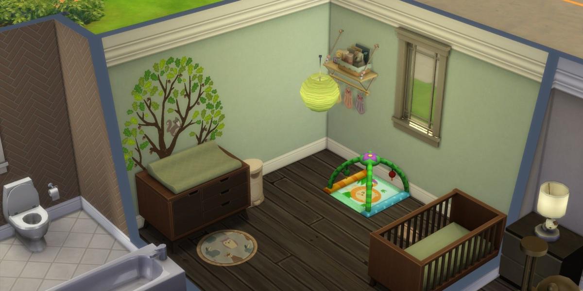 O interior de uma sala no The Sims 4