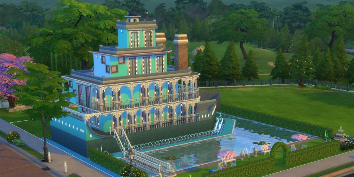 Uma casa em forma de navio no The Sims 4