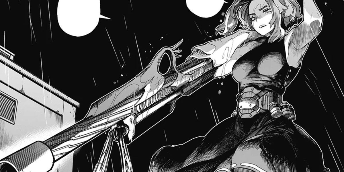 My Hero Academia - Lady Nagant mirando seu rifle de cotovelo no mangá