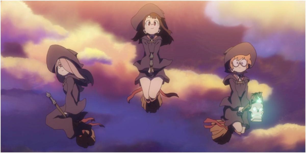 Imagem de Little Witch Academia Akko com amigos voando