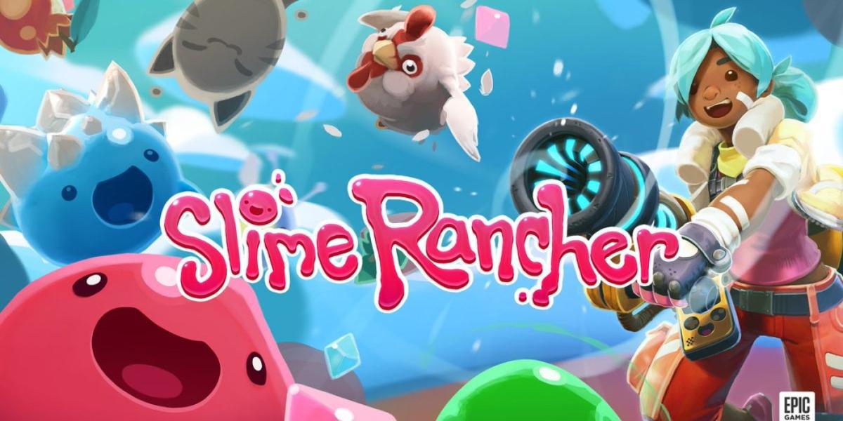 Protagonista de Slime Rancher usando um aspirador para sugar criaturas coloridas e felizes