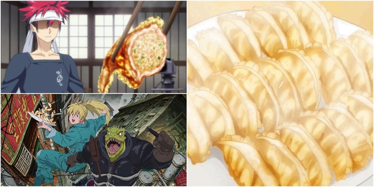 Colagem de Gyoza como visto no anime SAkura Cardcaptor, Food Wars e Dorohedoro