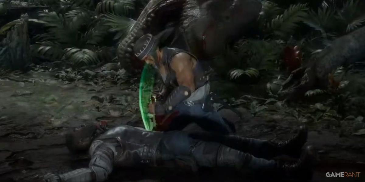 Mortal Kombat 11 esfaqueando Jax com uma adaga