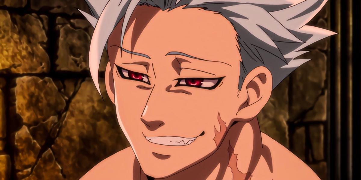 Proibido do anime Seven Deadly Sins sorrindo olhos vermelhos