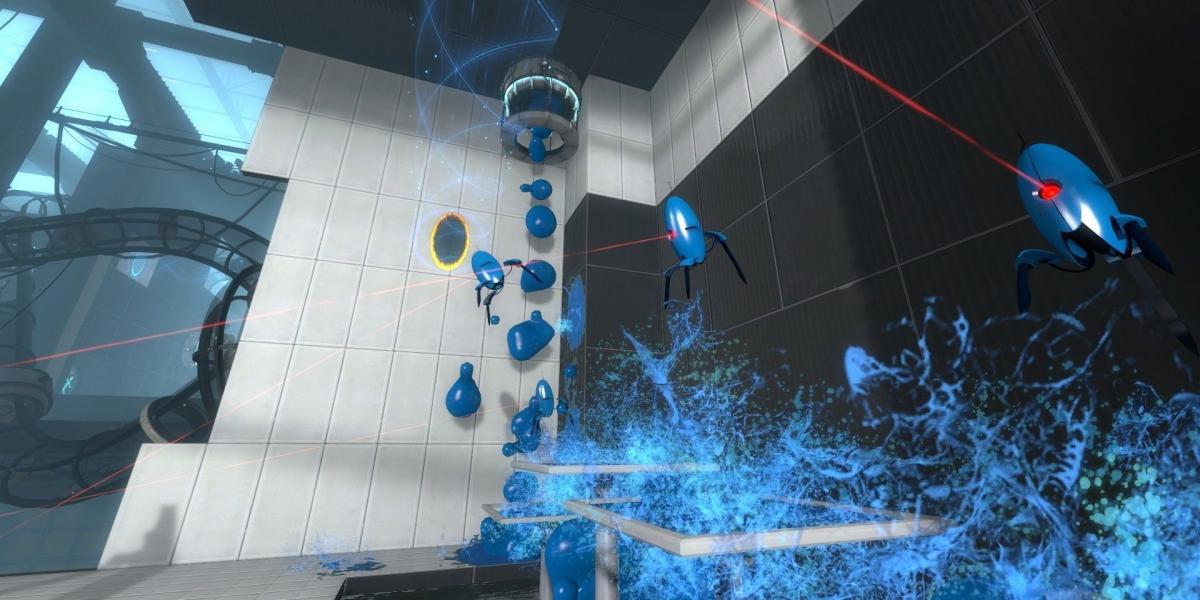 Torrentes sendo jogadas com gel no Portal 2