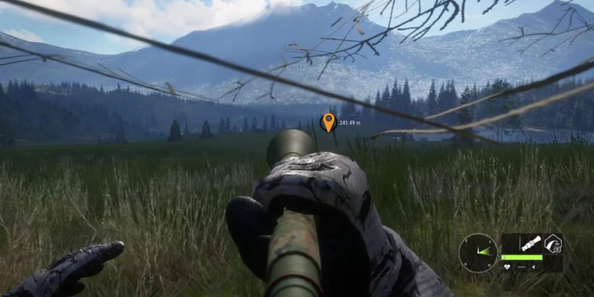 O jogador atrai um cervo usando um chamador