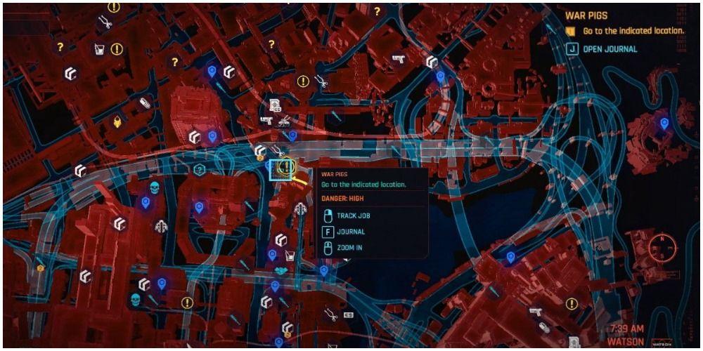 Localização da aparição do Cyberpunk 2077 no mapa