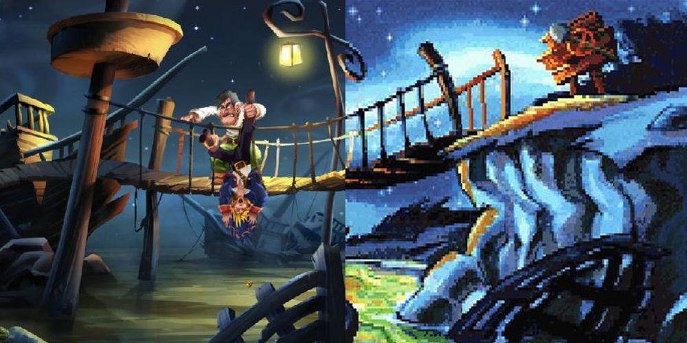 Monkey Island 2 - Guybursh sendo pendurado em uma ponte