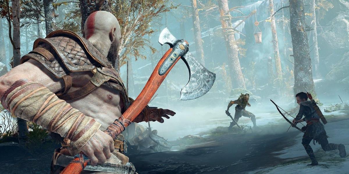 Kratos e Atreus lutam em God of War