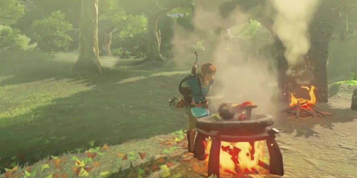 Link fazendo uma refeição em Breath of the Wild