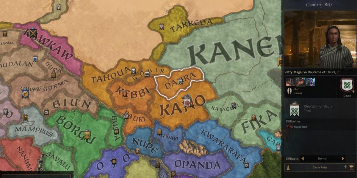 Crusader Kings 3 Daurama de Daura começa com mapa