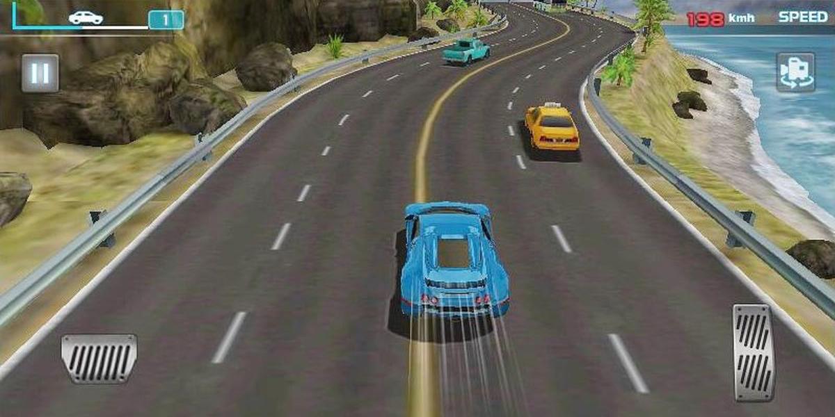 Melhores jogos de corrida no celular - Turbo Driving Racing 3D - O jogador atinge a velocidade máxima enquanto dirige pela costa