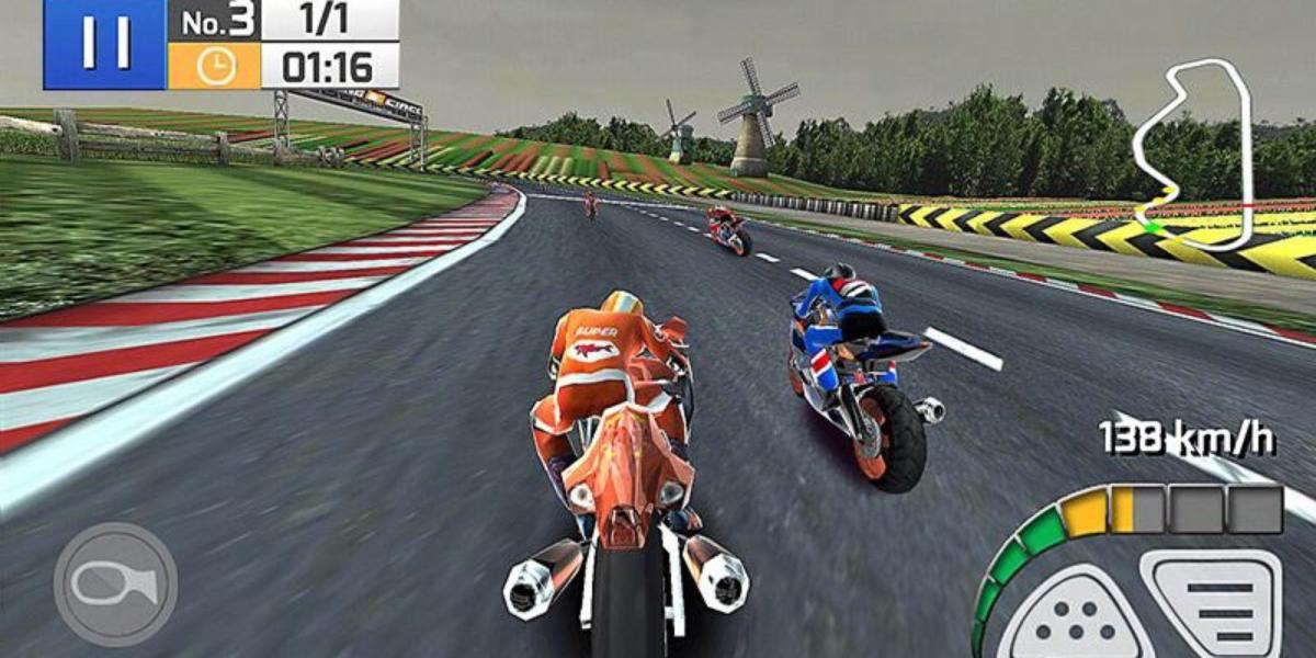 Melhores jogos de corrida no celular - Real Bike Racing - O jogador anda em alta velocidade para obter um tempo de volta melhor