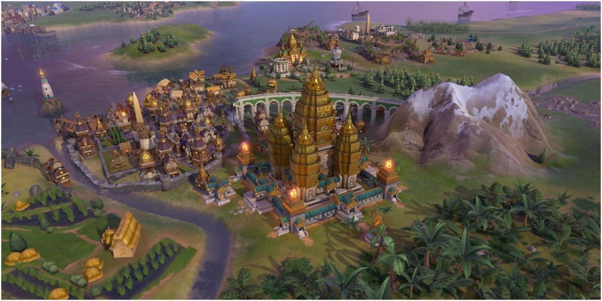 Civilization 6 Major Khmer City ao lado de um rio