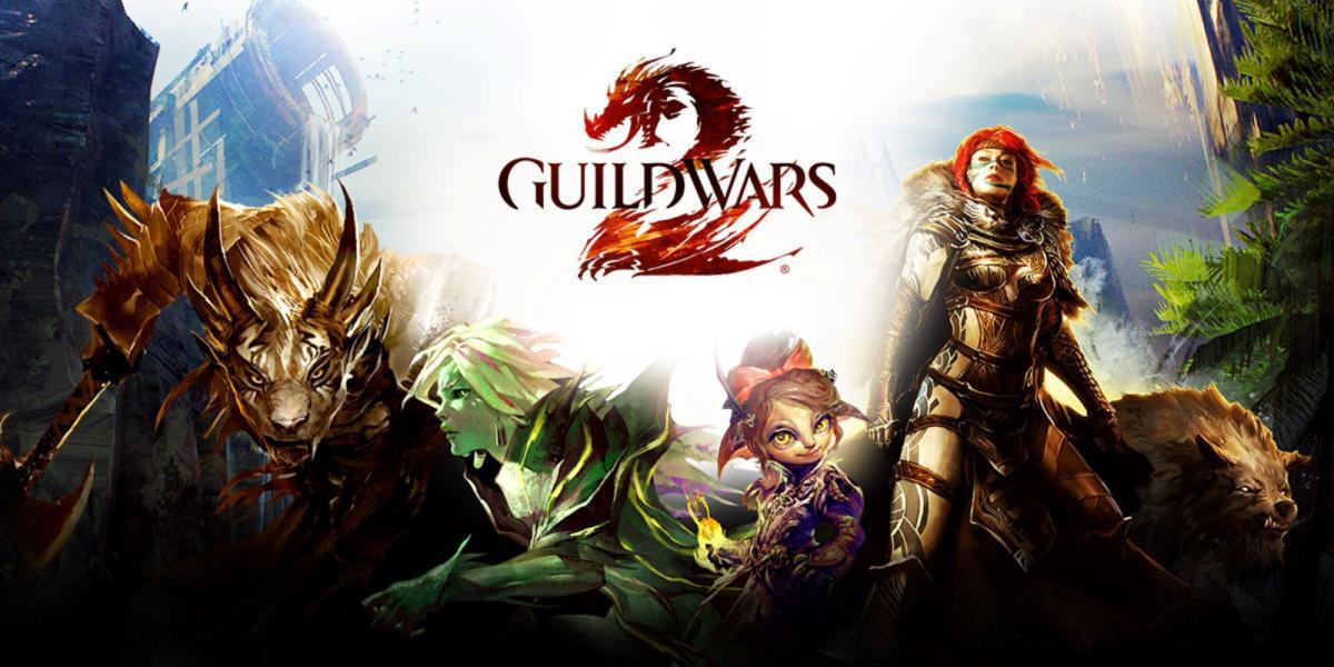 Banner promocional incluindo logotipo e 5 personagens de várias raças de fantasia
