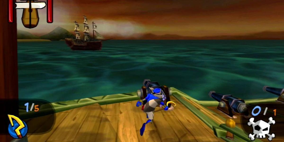 Sly Cooper em um navio pirata em Sly 3: Honor Among Thieves