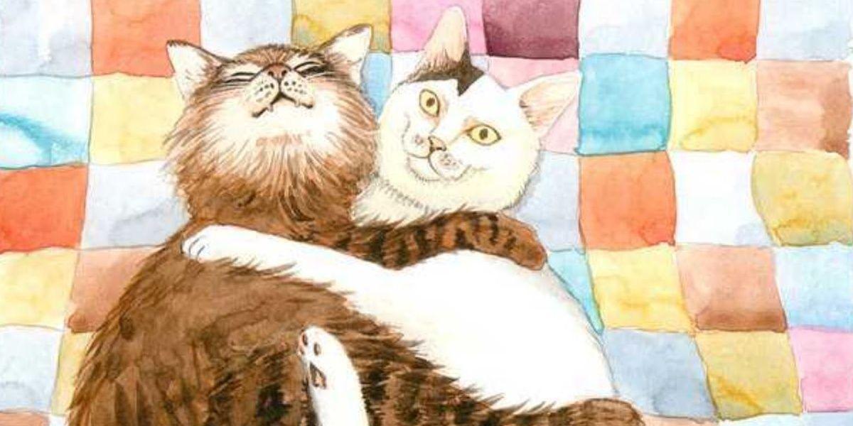 Yon e Mu de Junji Ito's Cat Diary se abraçando