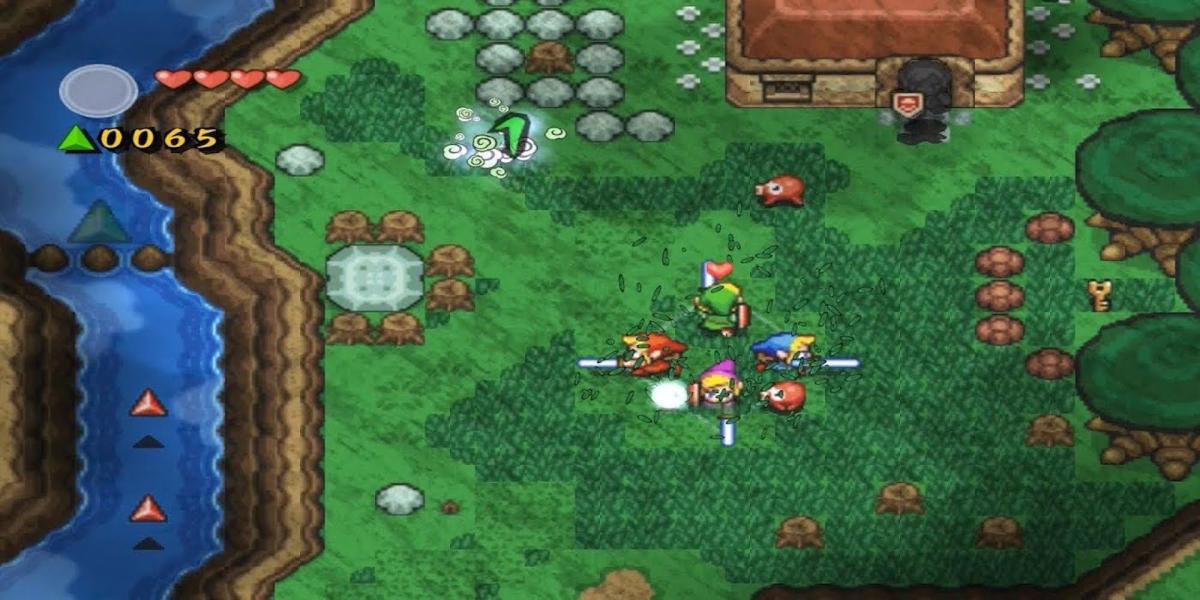Lutando contra inimigos em The Legend of Zelda Four Swords Adventures