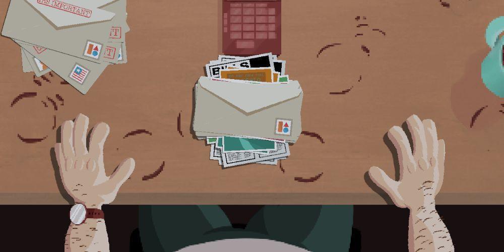 Uma foto aérea de uma mesa com uma pilha de correspondência no canto superior esquerdo e no centro, coberta de anéis de café. Fonte da imagem: Terrence Smith