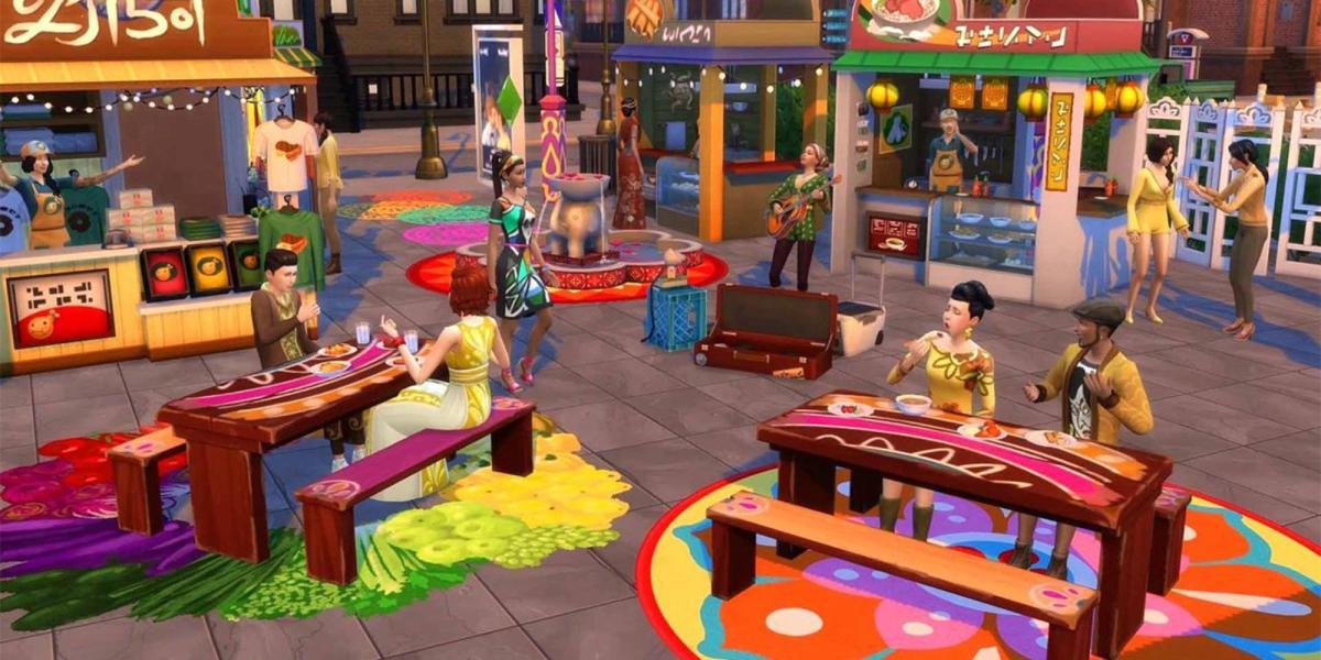 Sims curtindo San Myshuno em Sims 4: City Living