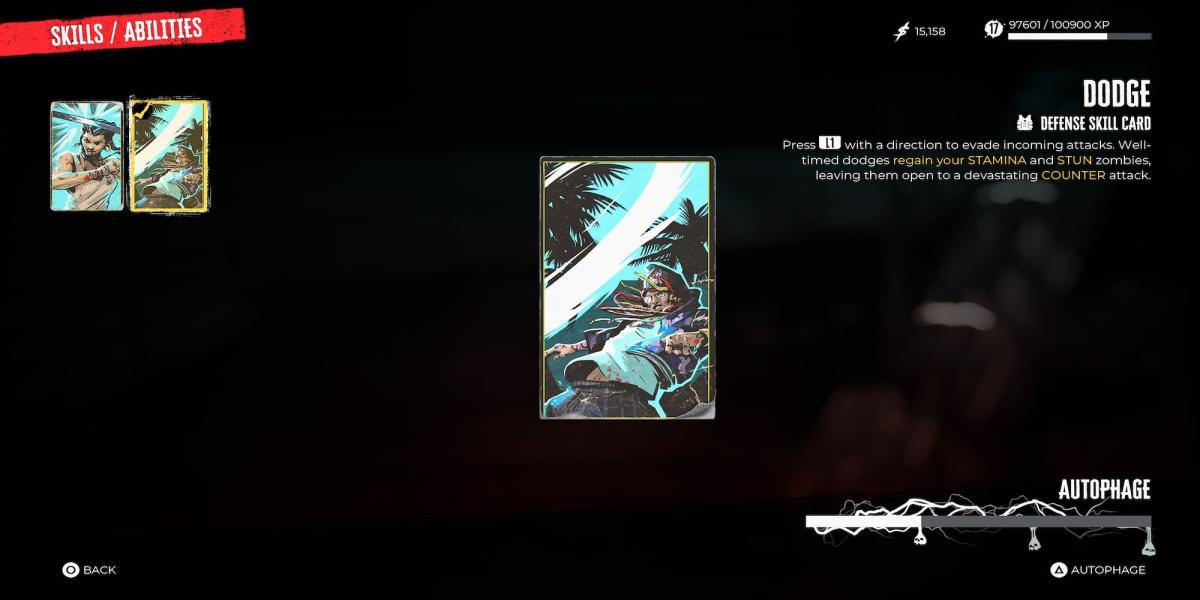 Cartão de habilidade de esquiva em Dead Island 2