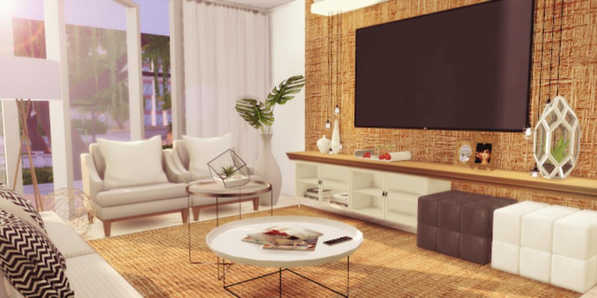 The Sims 4 moderna sala de estar com conteúdo personalizado