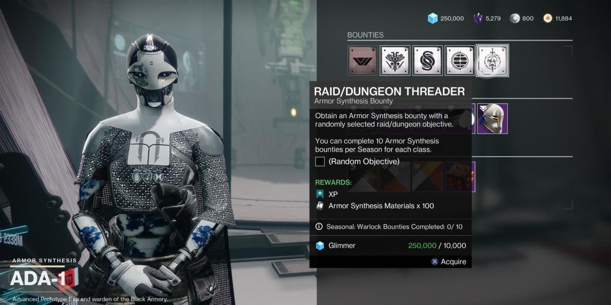 Um jogador conversando com Ada-1 para obter Threader Bounties em Destiny 2