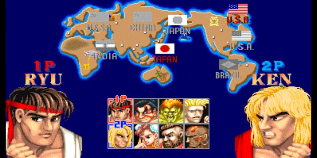 Momentos icônicos do Street Fighter - tela de seleção do SF2