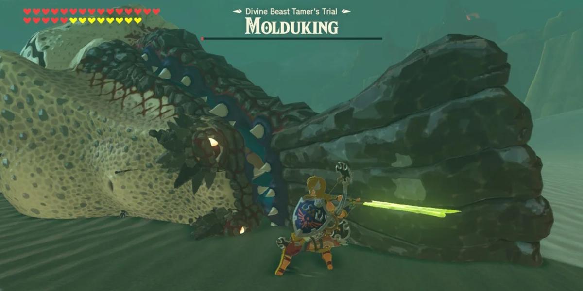 Link derrotando um Molduking em Breath of the Wild