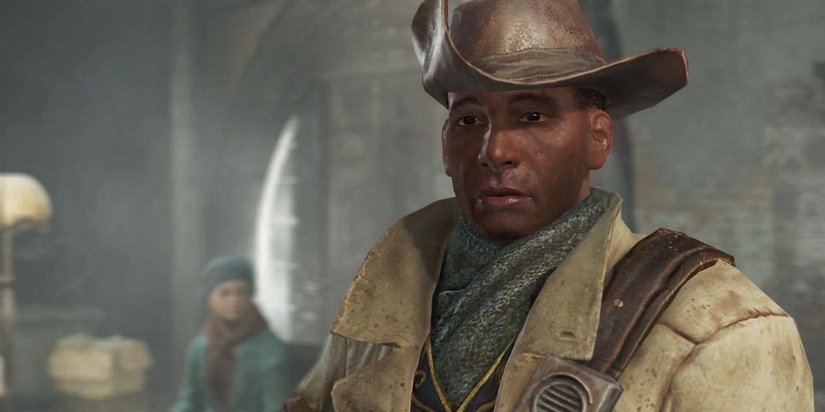 Captura de tela do Fallout 4 mostrando um close de Preston Garvey.