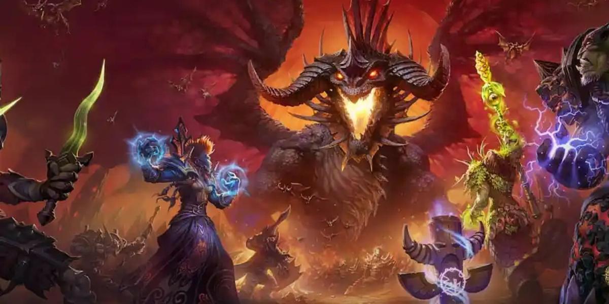 Uma parte do ataque enfrenta Onyxia no ataque Onyxia's Lair em World of Warcraft