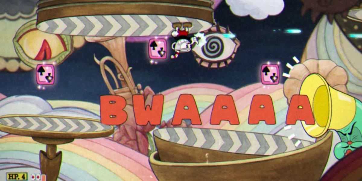 Cuphead fazendo um BWAAAA de Tuba