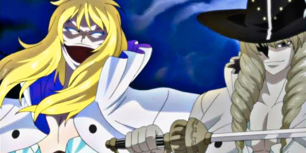 Cavendish e Hakuba One Piece juntos sorrindo enquanto um deles brandia uma lâmina