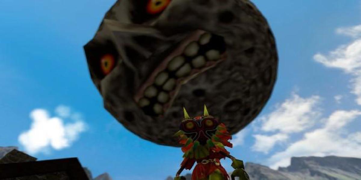 A lua da máscara de Majora paira sobre os peixes no aquário de Zelda Fan