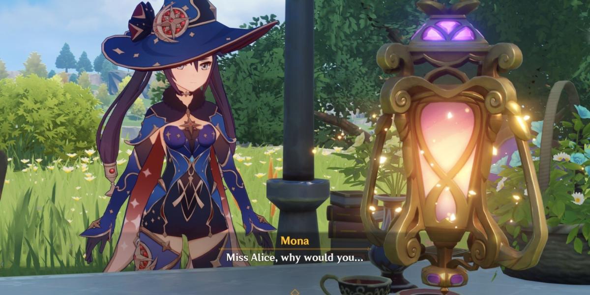 Genshin Impact - Alice conversando com Mona