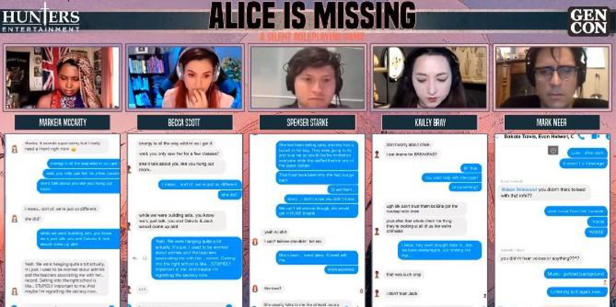 Alice está desaparecida RPG é jogado quase inteiramente através de mensagens de texto