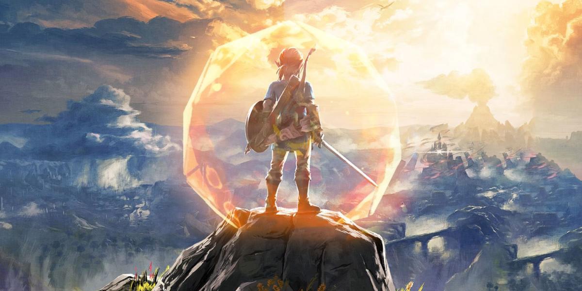 Link parado em uma pose heróica em Breath of the Wild